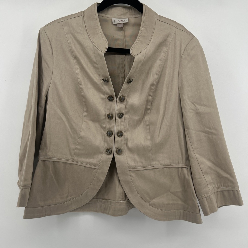 Roz & Ali Khaki Military Crop Jacket Large Utility Minimalist Neutral Shacket